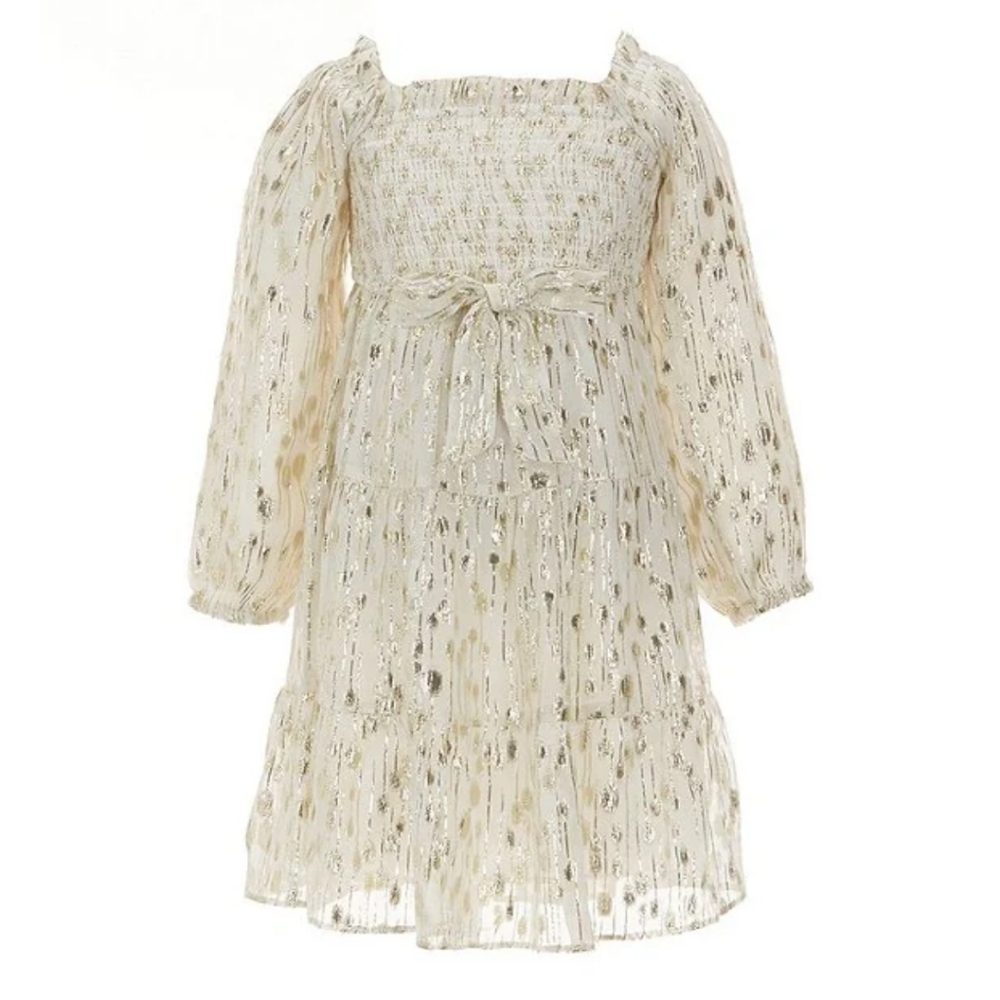 A Loves ALittle Girls Long Sleeve Tiered Lurex Midi Dress Size 6x